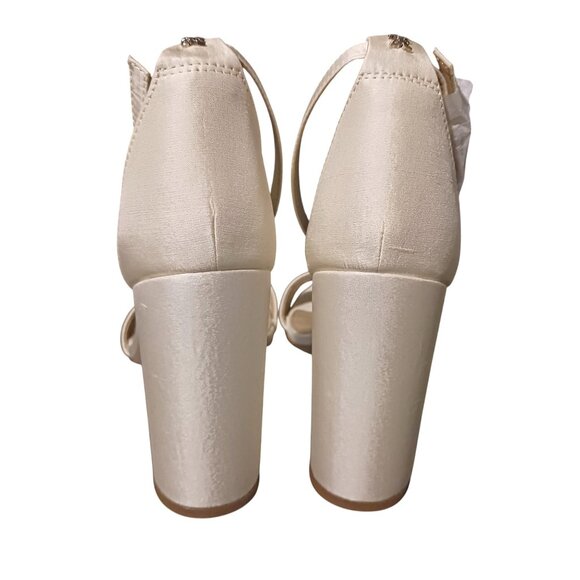 NEW Sam Edelman Yaro Block Heel Evening Sandals Ivory Satin Size 9 - Picture 5 of 13